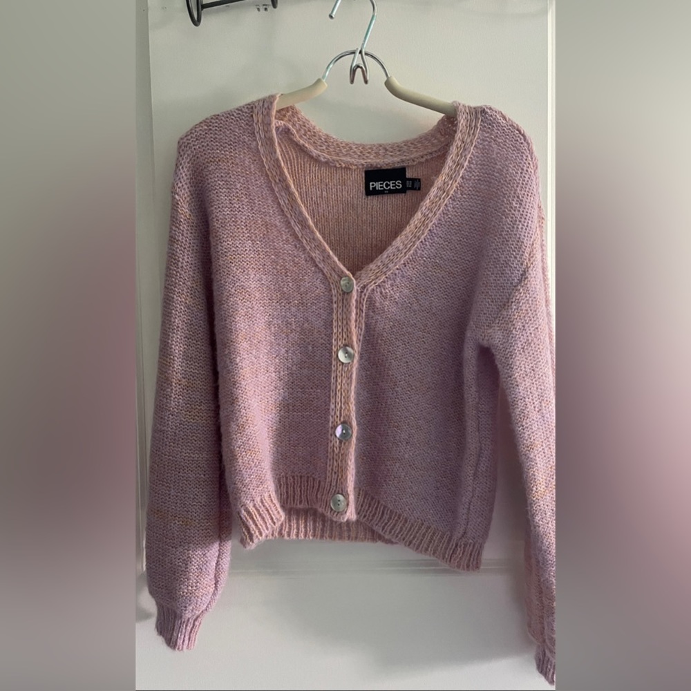 Pieces slouchy cardigan in lavender and orange knit
